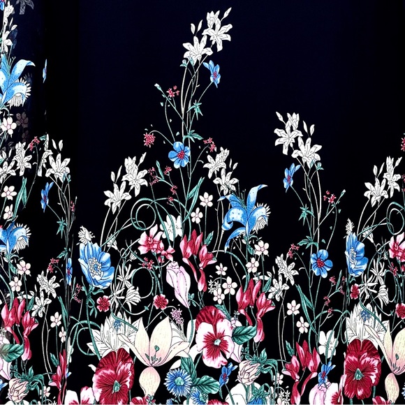 DJT Shift Chiffon Dress 3/4 Sleeve Elastic Cuff Knee Length Floral Print Lined - Picture 3 of 14